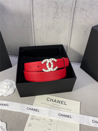 Ch*el belts in calfskin 30mm gold/silver hardware red