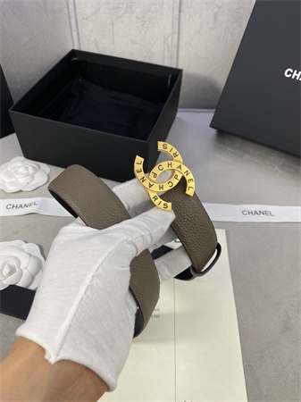 Ch*el belts in calfskin 30mm gold/silver hardware etoupe