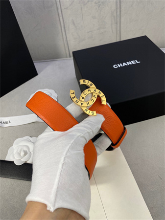 Ch*el belts in calfskin 30mm gold/silver hardware orange