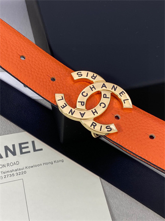 Ch*el belts in calfskin 30mm gold/silver hardware orange