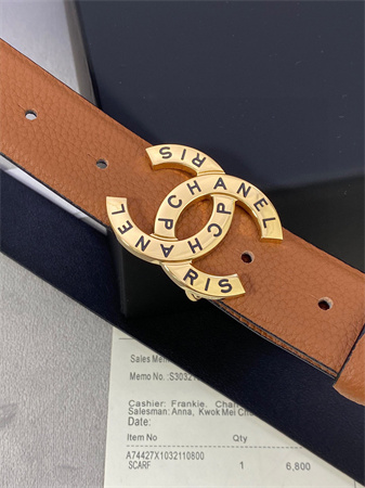 Ch*el belts in calfskin 30mm gold/silver hardware brown