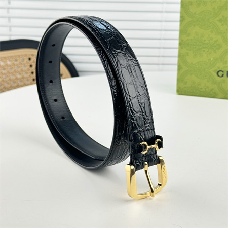 G*u*i belts in crocodile embossed calfskin 30mm gold/silver hardware black color