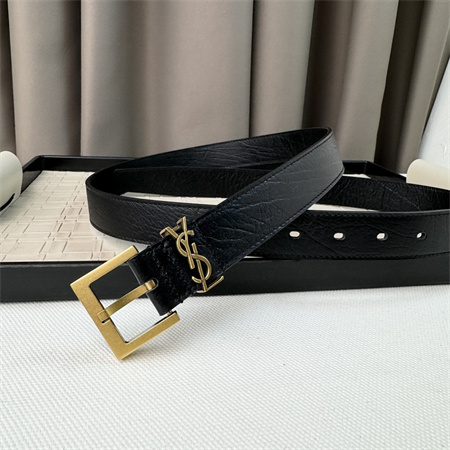 Y*L belts in grained leather 30mm gold hardware black