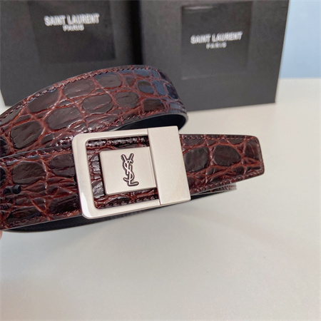 Y*L belts in crocodile embossed leather 30mm silver hardware burgundy
