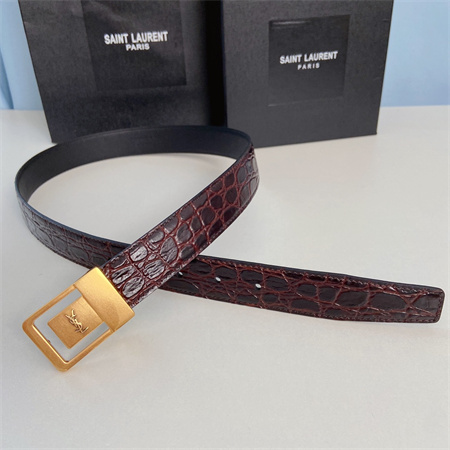 Y*L belts in crocodile embossed leather 30mm gold hardware burgundy