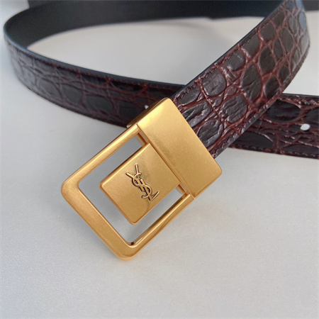 Y*L belts in crocodile embossed leather 30mm gold hardware burgundy