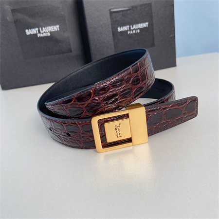 Y*L belts in crocodile embossed leather 30mm gold hardware burgundy
