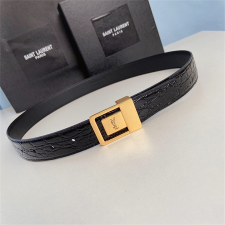 Y*L belts in crocodile embossed leather 30mm gold hardware black