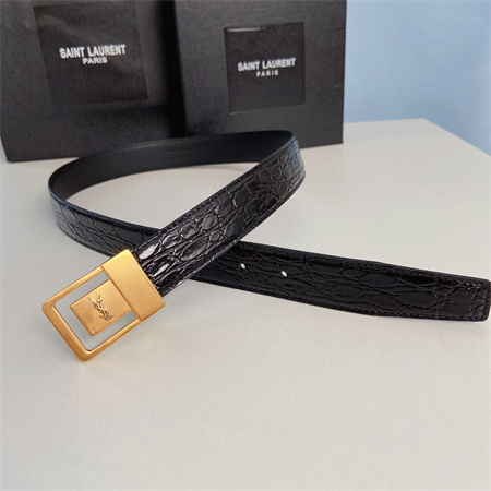 Y*L belts in crocodile embossed leather 30mm gold hardware black