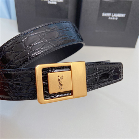 Y*L belts in crocodile embossed leather 30mm gold hardware black