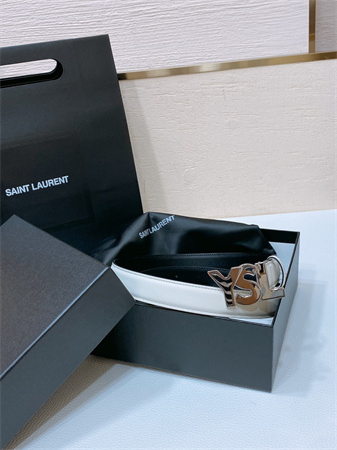 Y*L belts in leather 24mm shinny silver hardware white