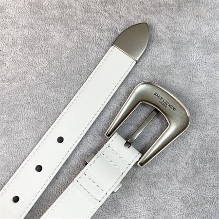 Y*L belts in leather 25mm silver hardware white