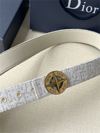 D*or belts in beige jacquard canvas & calfskin 35mm gold hardware