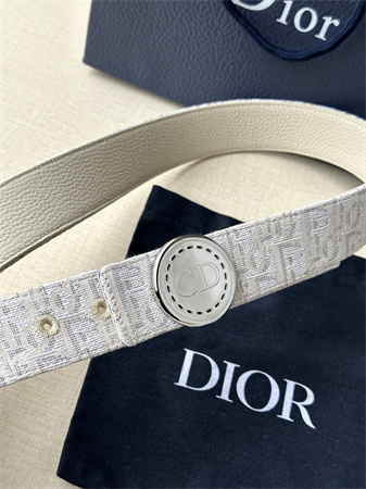 D*or belts in beige jacquard canvas & calfskin 35mm silver hardware