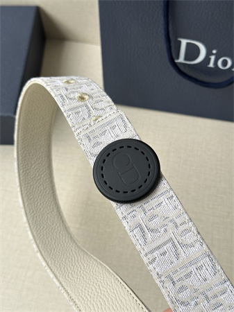 D*or belts in beige jacquard canvas & calfskin 35mm black hardware