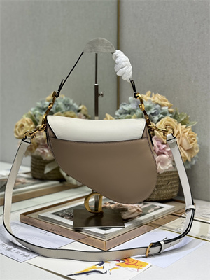 CD Saddle Bag Smooth Calfskin Beige/White
