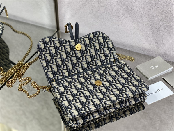 cd saddle pouch with chain blue D*or oblique jacquard