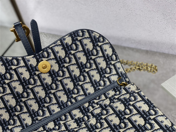 cd saddle pouch with chain blue D*or oblique jacquard