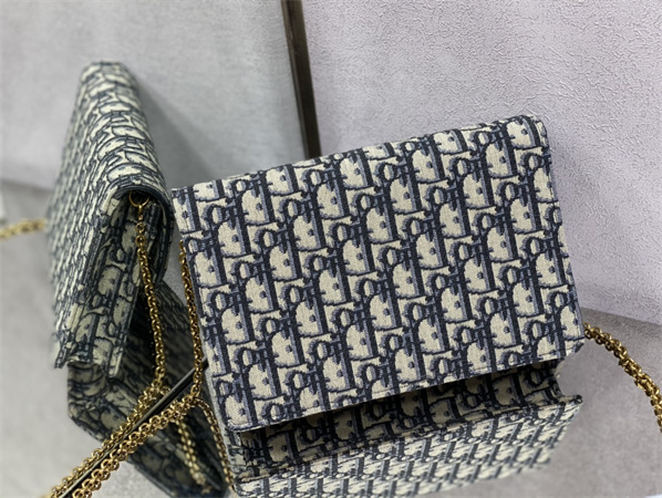 cd saddle pouch with chain blue D*or oblique jacquard