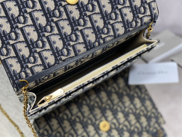 cd saddle pouch with chain blue D*or oblique jacquard