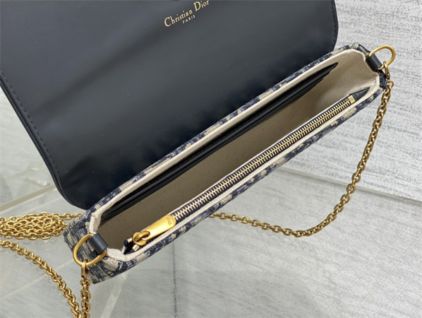 cd saddle pouch with chain blue D*or oblique jacquard