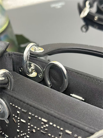 cd mini lady D*or bag satin with crystal cannage silver tone metal black