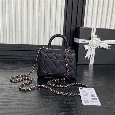 Ch*el clutch with chain grained calfskin & gold-tone metal black ap4244