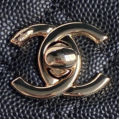 Ch*el clutch with chain grained calfskin & gold-tone metal black ap4244