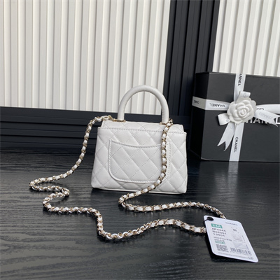 Ch*el clutch with chain grained calfskin & gold-tone metal white ap4244
