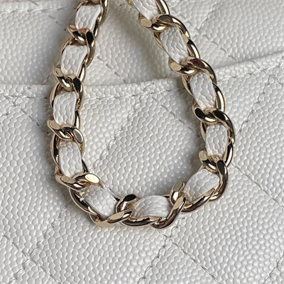 Ch*el clutch with chain grained calfskin & gold-tone metal white ap4244