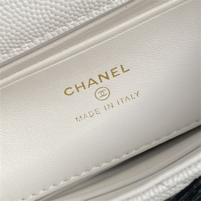 Ch*el clutch with chain grained calfskin & gold-tone metal white ap4244