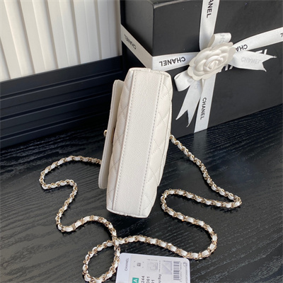 Ch*el clutch with chain grained calfskin & gold-tone metal white ap4244