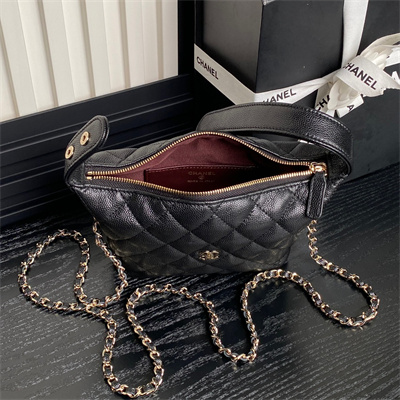Ch*el small hobo bag grained calfskin & gold-tone metal black ap4386