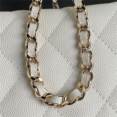 Ch*el small hobo bag grained calfskin & gold-tone metal white ap4386