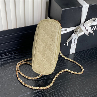 Ch*el small hobo bag grained calfskin & gold-tone metal beige ap4386