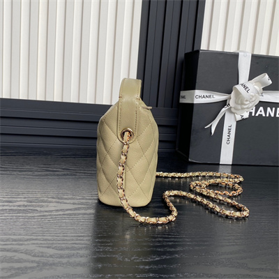 Ch*el small hobo bag grained calfskin & gold-tone metal beige ap4386