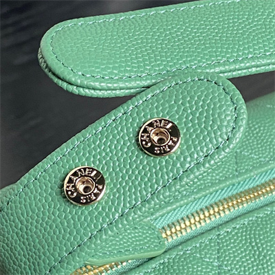 Ch*el small hobo bag grained calfskin & gold-tone metal green ap4386