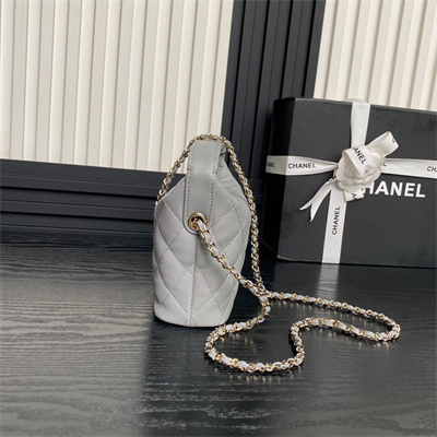 Ch*el small hobo bag grained calfskin & gold-tone metal grey ap4386