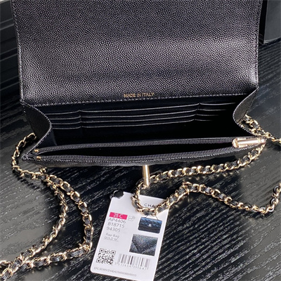 Ch*el clutch with chain grained calfskin & gold-tone metal black ap4406