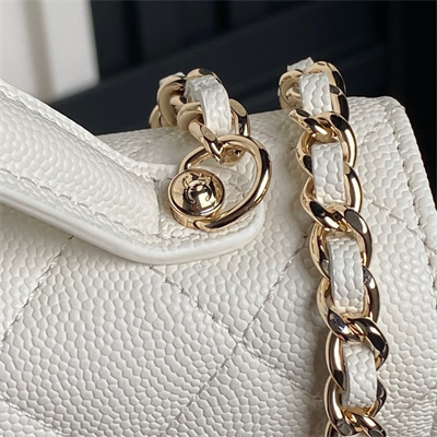 Ch*el clutch with chain grained calfskin & gold-tone metal white ap4406