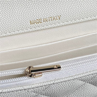 Ch*el clutch with chain grained calfskin & gold-tone metal white ap4406