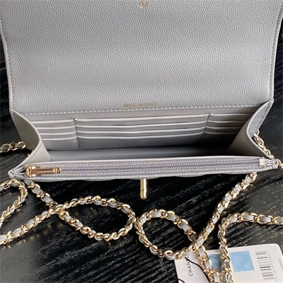 Ch*el clutch with chain grained calfskin & gold-tone metal grey ap4406