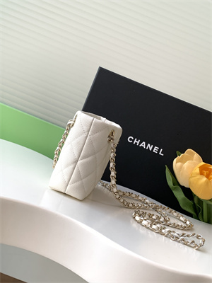 Ch*el classic clutch with chain grained calfskin & gold-tone metal white ap4422