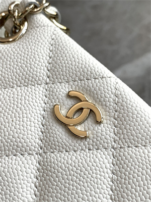 Ch*el classic clutch with chain grained calfskin & gold-tone metal white ap4422