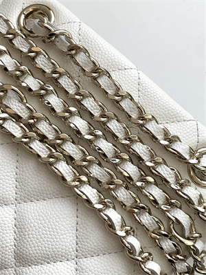 Ch*el classic clutch with chain grained calfskin & gold-tone metal white ap4422