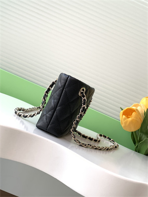 Ch*el classic clutch with chain grained calfskin & gold-tone metal black ap4422