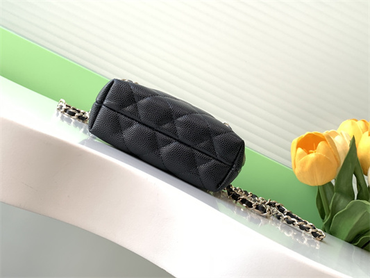 Ch*el classic clutch with chain grained calfskin & gold-tone metal black ap4422