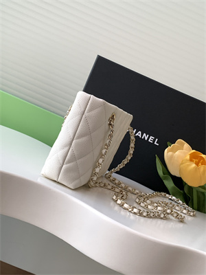 Ch*el clutch with chain grained calfskin & gold-tone metal white ap4423