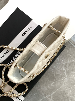Ch*el clutch with chain grained calfskin & gold-tone metal white ap4423