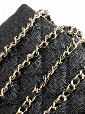 Ch*el clutch with chain grained calfskin & gold-tone metal black ap4423